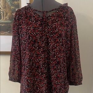 Vince Camuto Black and Red Floral Blouse